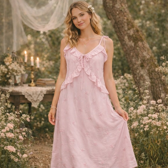 wild fable Dresses & Skirts - Wild Fable Pink Butterfly Jacquard Ruffle Maxi Dress XL NWT Cottagecore Coquette